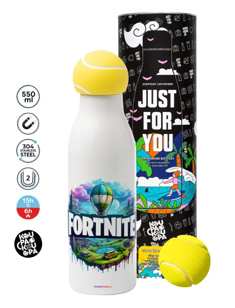 Fortnite land — Tennis ball Metal mug thermos White, double wall, 550ml