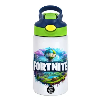 Fortnite land, Παιδικό παγούρι θερμό, ανοξείδωτο, με καλαμάκι ασφαλείας, πράσινο/μπλε (350ml)