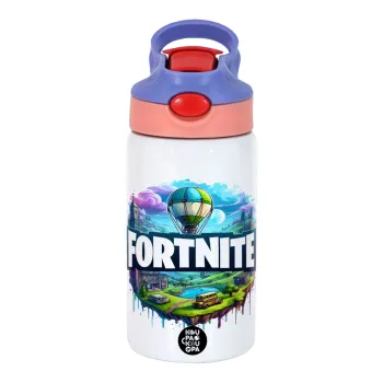 Fortnite land, Παιδικό παγούρι θερμό, ανοξείδωτο, με καλαμάκι ασφαλείας, ροζ/μωβ (350ml)
