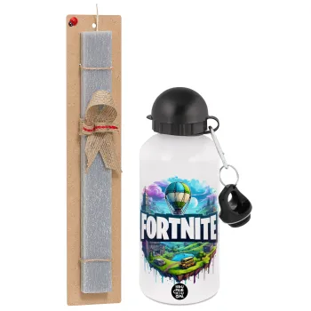 Fortnite land, Easter Set, metallic aluminum water bottle (500ml) & aromatic flat Easter candle (30cm) (GRAY)