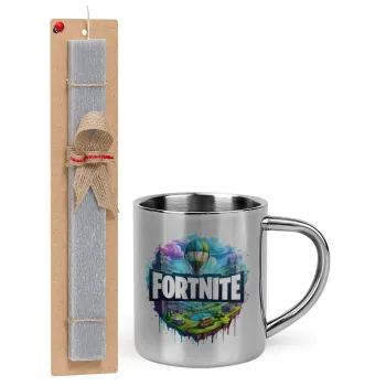 Fortnite land, Easter Set, metallic thermal cup (300ml) & Easter aromatic flat candle (30cm) (GRAY)