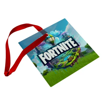 Fortnite land, Christmas ornament, glass square ornament 9x9cm
