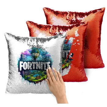 Fortnite land, Μαξιλάρι καναπέ Μαγικό Κόκκινο με πούλιες 40x40cm περιέχεται το γέμισμα
