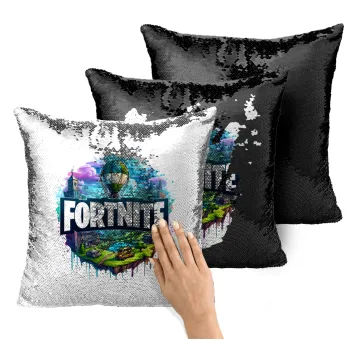 Fortnite land, Μαξιλάρι καναπέ Μαγικό Μαύρο με πούλιες 40x40cm περιέχεται το γέμισμα