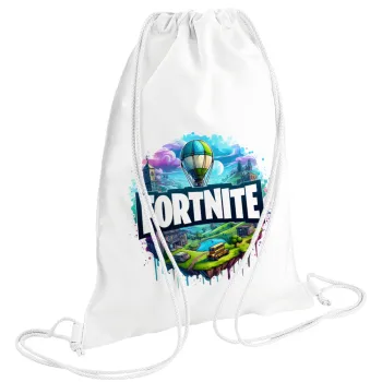Fortnite land, Backpack pouch GYMBAG white (28x40cm)