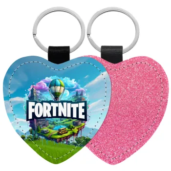 Fortnite land, Μπρελόκ PU δερμάτινο glitter καρδιά ΡΟΖ