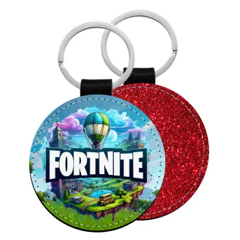 Fortnite land, Μπρελόκ Δερματίνη, στρογγυλό ΚΟΚΚΙΝΟ (5cm)