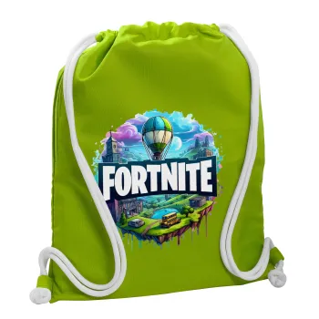 Fortnite land, Backpack bag GYMBAG LIME GREEN, with pocket (40x48cm) & thick cords