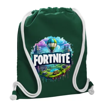 Fortnite land, Τσάντα πλάτης πουγκί GYMBAG BOTTLE GREEN, με τσέπη (40x48cm) & χονδρά λευκά κορδόνια
