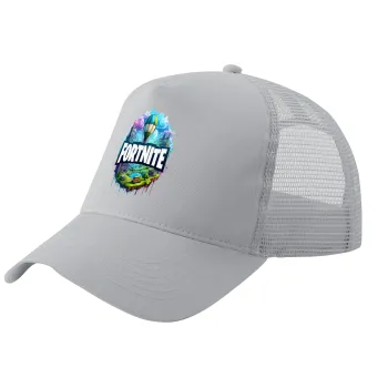 Fortnite land, Adult Structured Trucker Hat, with Mesh, GRAY (100% COTTON, ADULT, UNISEX, ONE SIZE)