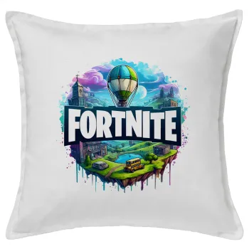 Fortnite land, Μαξιλάρι καναπέ ΛΕΥΚΟ 100% βαμβάκι, περιέχεται το γέμισμα (50x50cm)