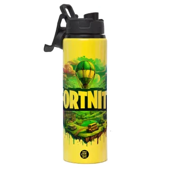 Fortnite land, Metallic water bottle with safety lid, 850ml aluminum