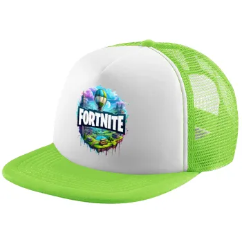 Fortnite land, Adult Soft Trucker Hat with Mesh GREEN/WHITE (POLYESTER, ADULT, ONE SIZE)