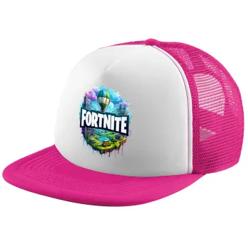Fortnite land, Child's Soft Trucker Hat with Pink/White Mesh (POLYESTER, CHILD, ONE SIZE)