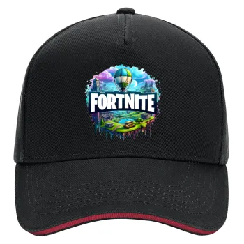 Fortnite land, DRILL Adult Ultimate Hat BLACK/RED, (100% COTTON, ADULT, UNISEX, ONE SIZE)