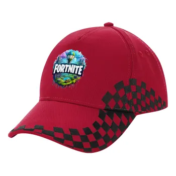 Fortnite land, Adult Cap RACING Ultimate Red/Black, (100% COTTON DRILL, ADULT, UNISEX, ONE SIZE ADULT)