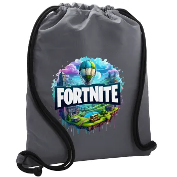 Fortnite land, Τσάντα πλάτης πουγκί GYMBAG ΓΚΡΙ, με τσέπη (40x48cm) & χονδρά κορδόνια