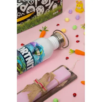 Fortnite land, Easter Set, SS Metallic water bottle (620ml, stainless steel) & scented flat Easter candle (30cm) (PINK)