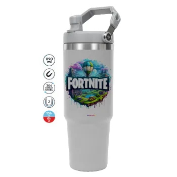 Fortnite land, ΓΚΡΙ χρώματος Θερμός Ανοξείδωτο 890ml (30oz) με χερούλι
