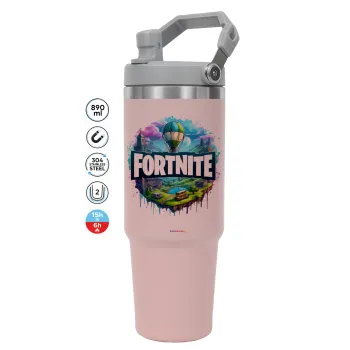 Fortnite land, ΡΟΖ χρώματος Θερμός Ανοξείδωτο 890ml (30oz) με χερούλι