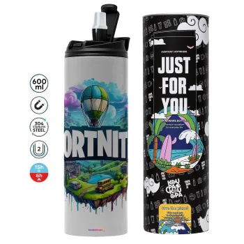 Fortnite land, Tumbler stainless steel GREY 600ml