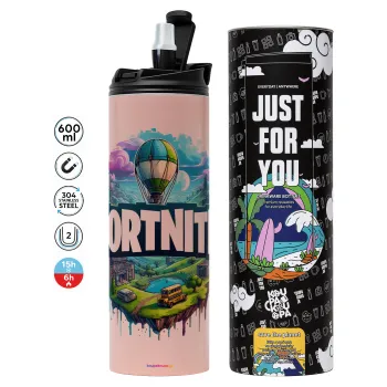 Fortnite land, Tumbler stainless steel PINK 600ml