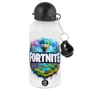 Fortnite land, Μεταλλικό παγούρι νερού, Λευκό, αλουμινίου 500ml