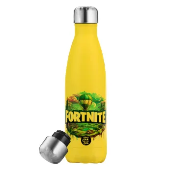 Fortnite land, Yellow Stainless Steel Metallic Thermos, double-walled, 500ml