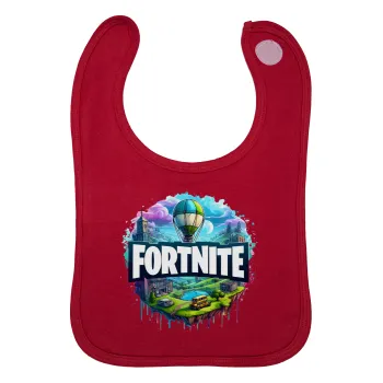 Fortnite land, Σαλιάρα με Σκρατς Κόκκινη 100% Organic Cotton (0-18 months)