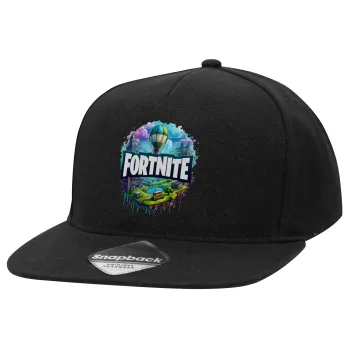 Fortnite land, Καπέλο Ενηλίκων Flat Snapback Μαύρο, (100% ΒΑΜΒΑΚΕΡΟ TWILL, ΕΝΗΛΙΚΩΝ, UNISEX, ONE SIZE)