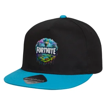 Fortnite land, Καπέλο παιδικό Flat Snapback, Μαύρο/Μπλε (100% ΒΑΜΒΑΚΕΡΟ, ΠΑΙΔΙΚΟ, UNISEX, ONE SIZE)