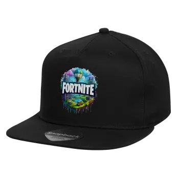 Fortnite land, Καπέλο παιδικό Flat Snapback, Μαύρο (100% ΒΑΜΒΑΚΕΡΟ, ΠΑΙΔΙΚΟ, UNISEX, ONE SIZE)