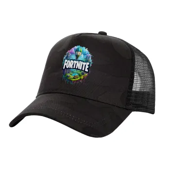 Fortnite land, Adult Structured Trucker Hat, with Mesh, Dark Army (100% COTTON, ADULT, UNISEX, ONE SIZE)