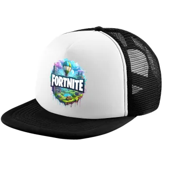 Fortnite land, Child's Soft Trucker Hat with BLACK/WHITE Mesh (POLYESTER, CHILD, ONE SIZE)