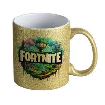 Fortnite land, Κούπα Χρυσή Glitter που γυαλίζει, κεραμική, 330ml