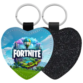 Fortnite land, Μπρελόκ PU δερμάτινο glitter καρδιά ΜΑΥΡΟ