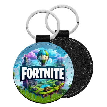 Fortnite land, Μπρελόκ Δερματίνη, στρογγυλό ΜΑΥΡΟ (5cm)