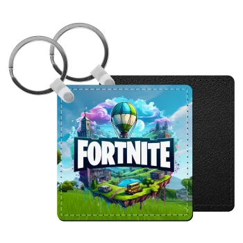 Fortnite land, Μπρελόκ Δερματίνη, τετράγωνο ΜΑΥΡΟ (5x5cm)