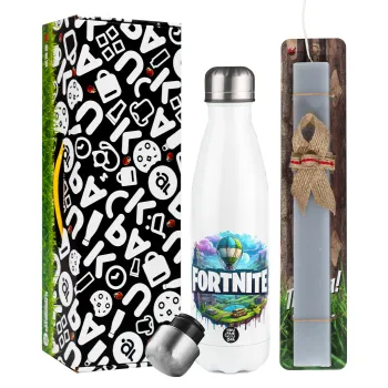 Fortnite land, Easter candle, metallic white thermos bottle (500ml) & aromatic flat candle (30cm) (GRAY)