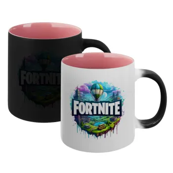 Fortnite land, Κούπα Μαγική εσωτερικό ΡΟΖ, κεραμική 330ml που αλλάζει χρώμα με το ζεστό ρόφημα