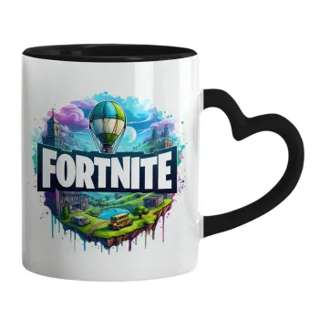 Fortnite land, Κούπα καρδιά χερούλι μαύρη, κεραμική, 330ml