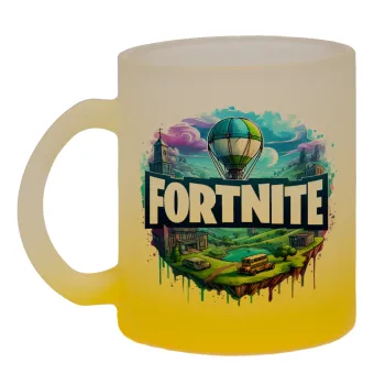 Fortnite land, Κούπα γυάλινη δίχρωμη με βάση το κίτρινο ματ, 330ml