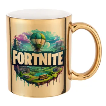 Fortnite land, Mug ceramic, gold mirror, 330ml