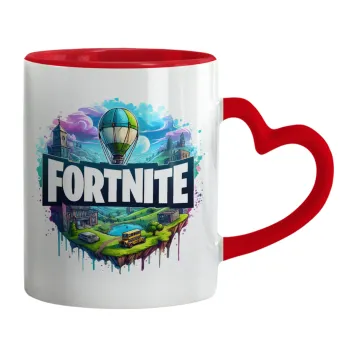 Fortnite land, Κούπα καρδιά χερούλι κόκκινη, κεραμική, 330ml