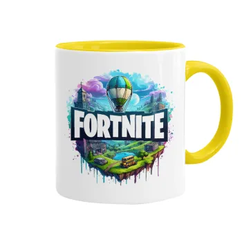 Fortnite land, Κούπα χρωματιστή κίτρινη, κεραμική, 330ml