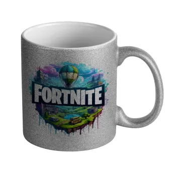 Fortnite land, Κούπα Ασημένια Glitter που γυαλίζει, κεραμική, 330ml