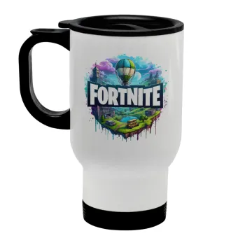 Fortnite land, Stainless steel travel mug with lid, double wall white 450ml