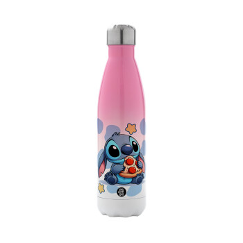 Stitch Pizza, Metal mug thermos Pink/White (Stainless steel), double wall, 500ml