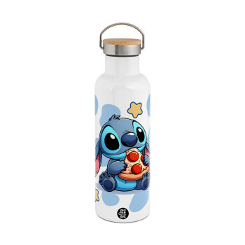 Stitch Pizza, Stainless steel White with wooden lid (bamboo), double wall, 750ml