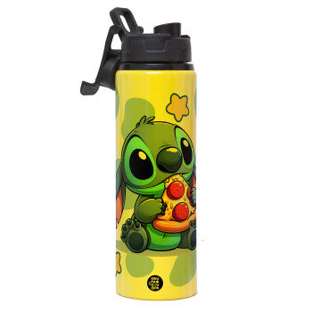 Stitch Pizza, Metallic water bottle with safety lid, 850ml aluminum
